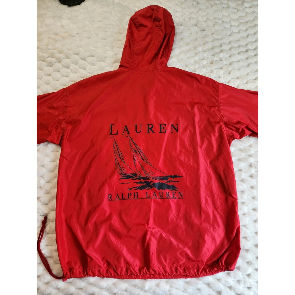 Ralph Lauren Windbreaker Jacket Red Sailing Boat Print‎ Pullover Hoodie